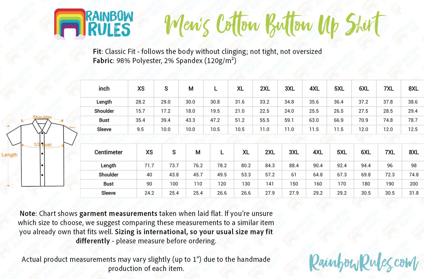 Men’s Cotton-Rich Button Up Shirt Size Chart