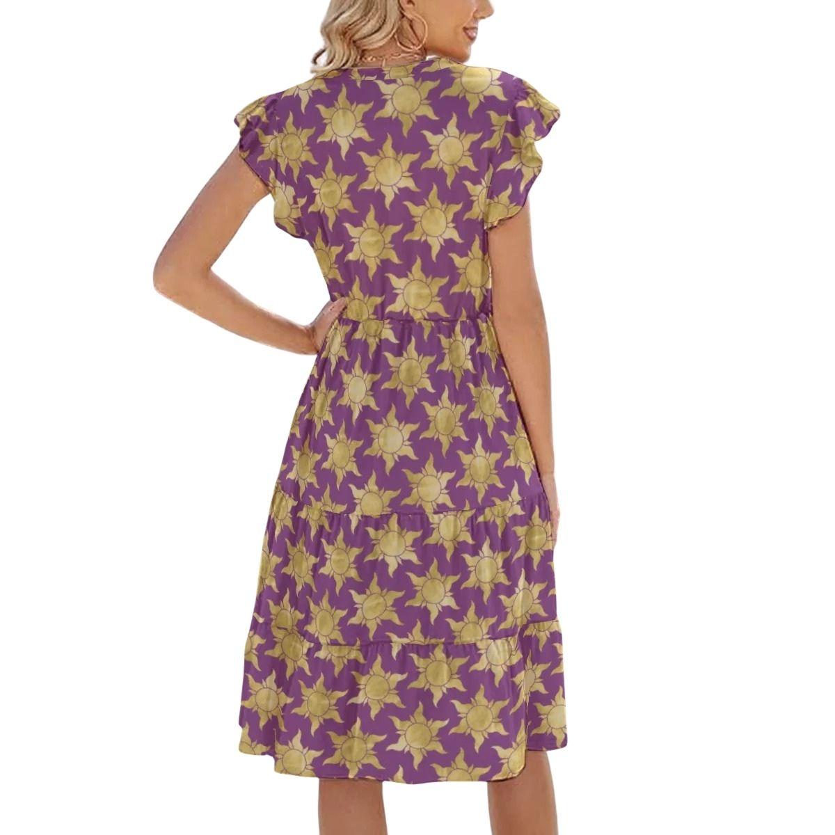 Golden Sun Symbols - Women's Tiered Pocket Midi Dress