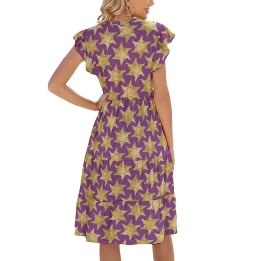 Golden Sun Symbols - Women's Tiered Pocket Midi Dress