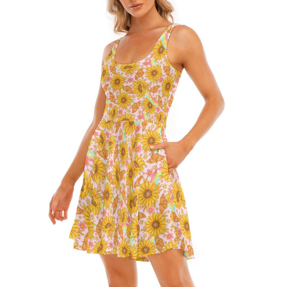 Sunflower Dreams - Women's Sleeveless Pocket Skater Dress