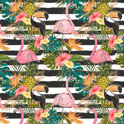 Flamingo Summer Black White Stripes