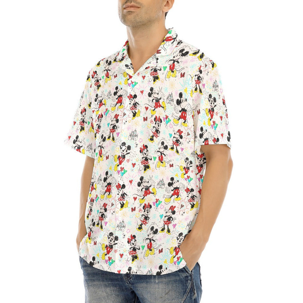 Doodle Mouse Magic - Men's Hawaiian Button Up Shirt
