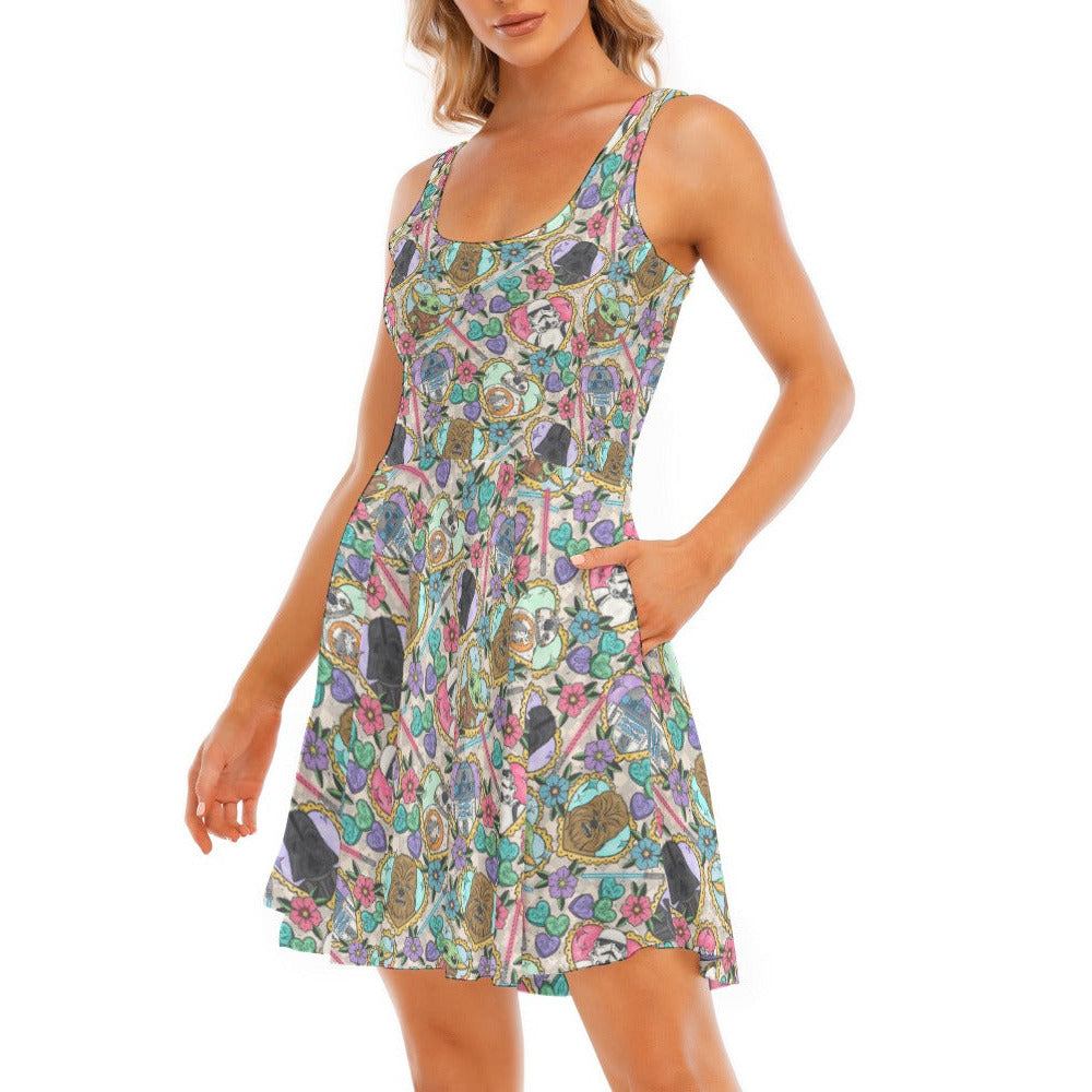 Tattoo Hearts Galactic Legends - Women's Sleeveless Pocket Skater Dress