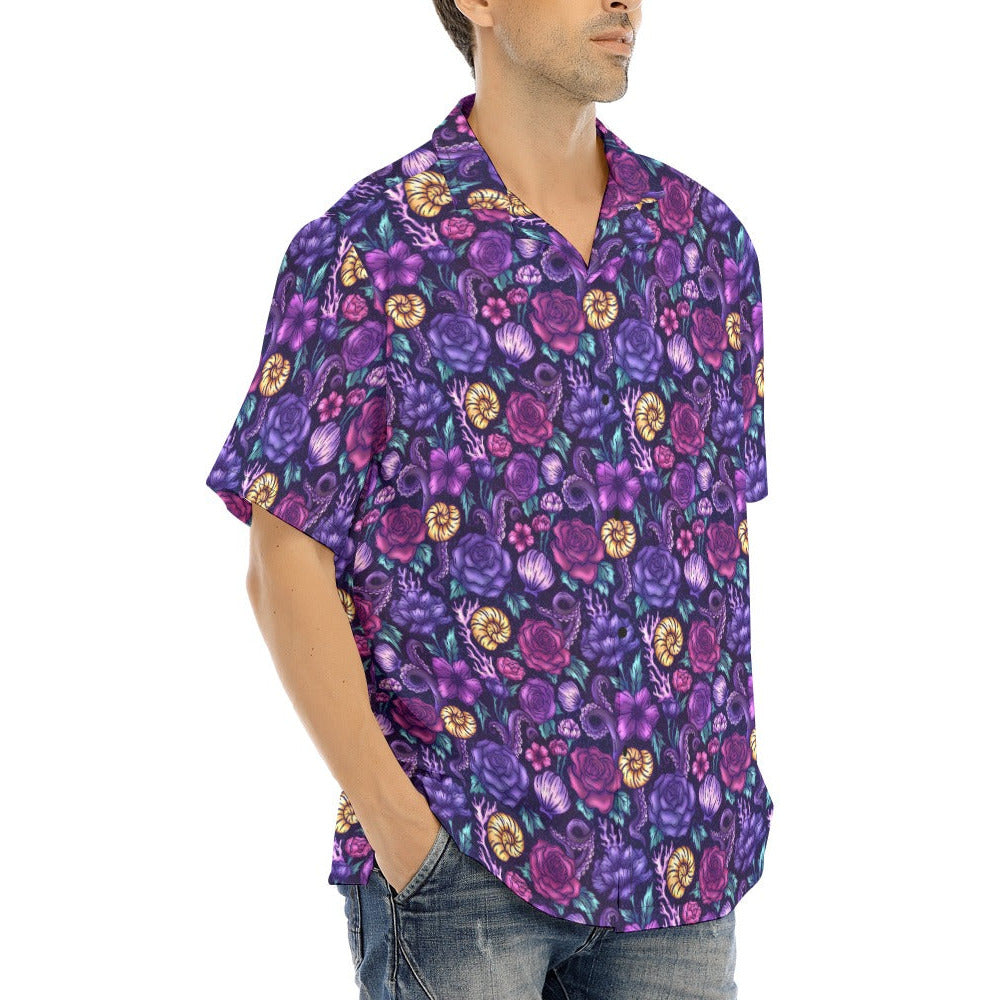 Fairytale Florals – Dark Sea Witch - Men's Hawaiian Button Up Shirt