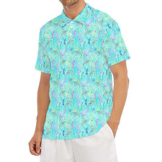 Neon Floral Baby Turtle - Men's Polo Shirt