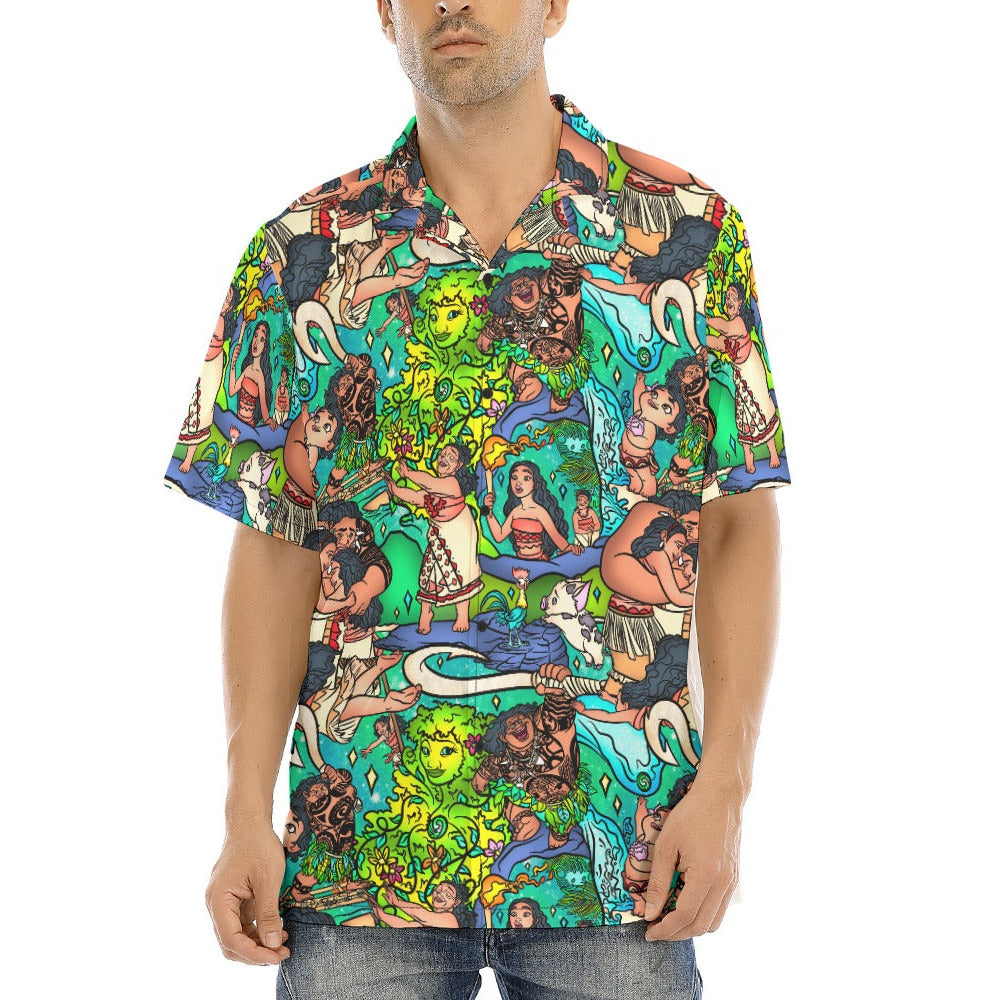 Ocean Voyager Storybook Scenes - Men's Hawaiian Button Up Shirt