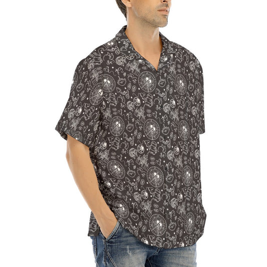 Monochrome Theme Park Icons - Men's Hawaiian Button Up Shirt