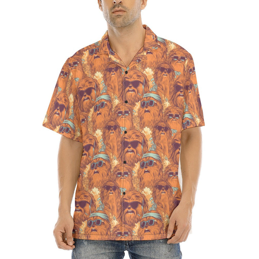Retro Furry Friend Summer Vibes - Men's Hawaiian Button Up Shirt