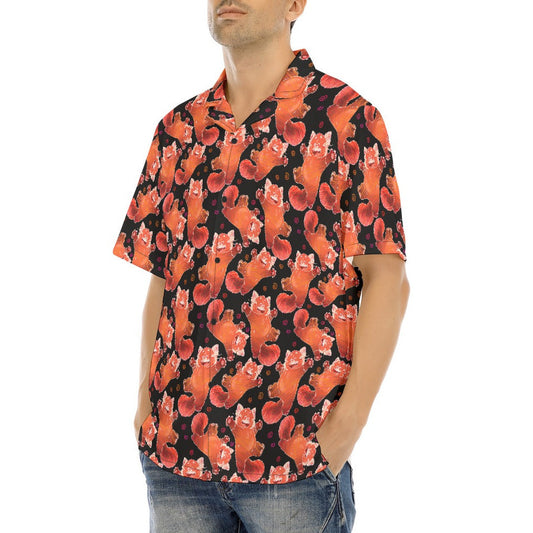Scribbly Red Panda - Men's Hawaiian Button Up Shirt
