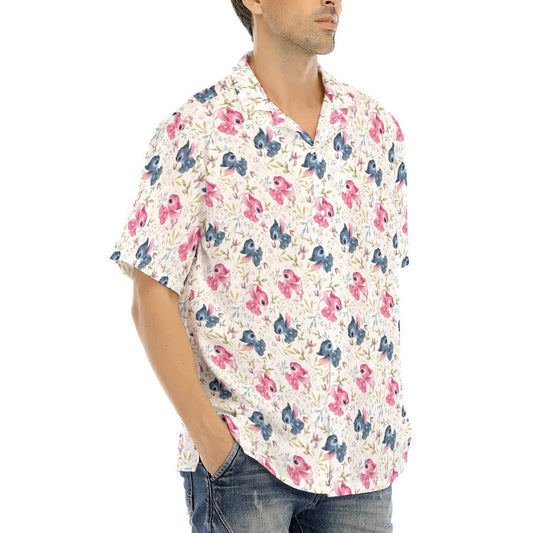 Blue Alien & Pink Friend Love - Men's Hawaiian Button Up Shirt