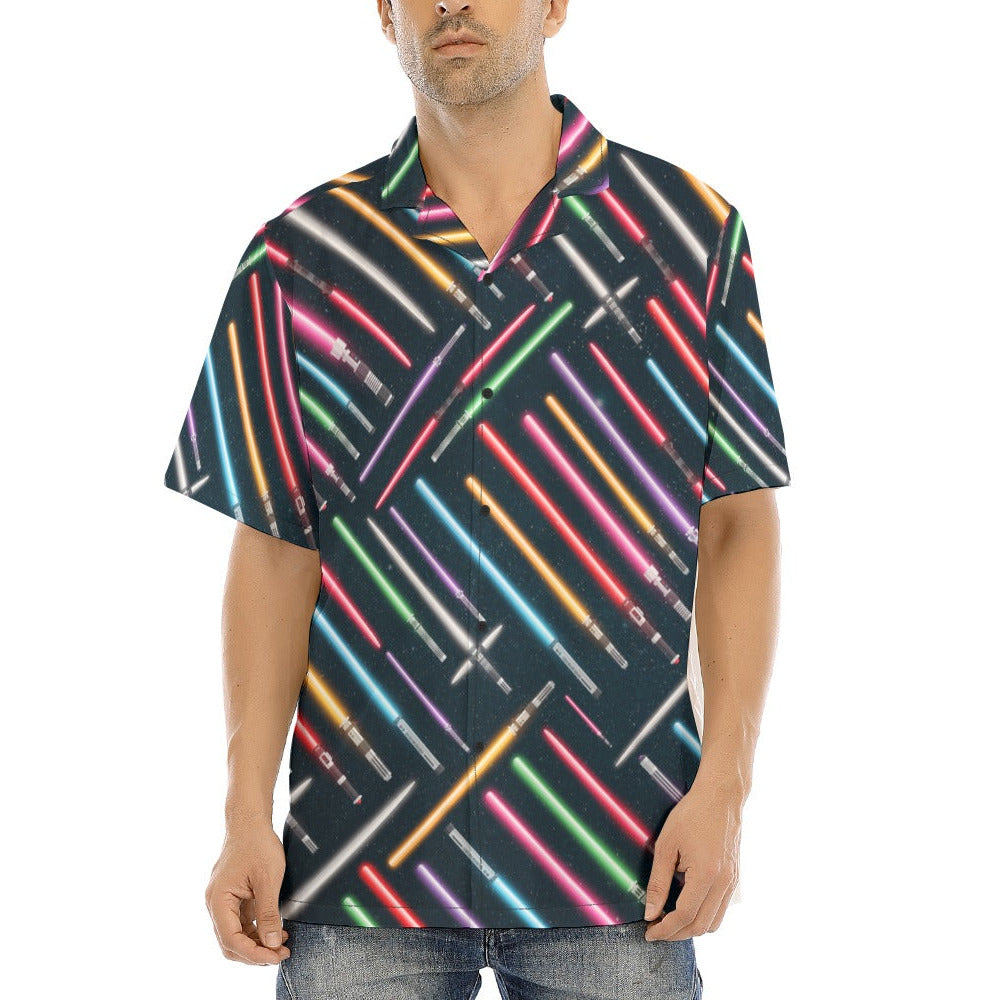 Vibrant Galaxy Sabers - Men's Hawaiian Button Up Shirt