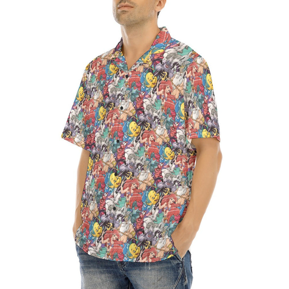 Undersea Crew Sketch - Men's Hawaiian Button Up Shirt