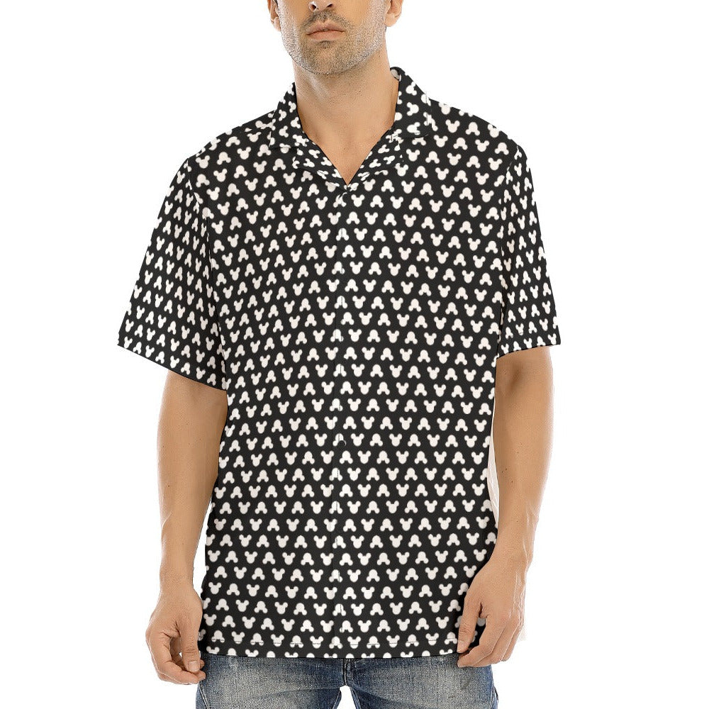 Playful Polka Dot Ears Black - Men's Hawaiian Button Up Shirt