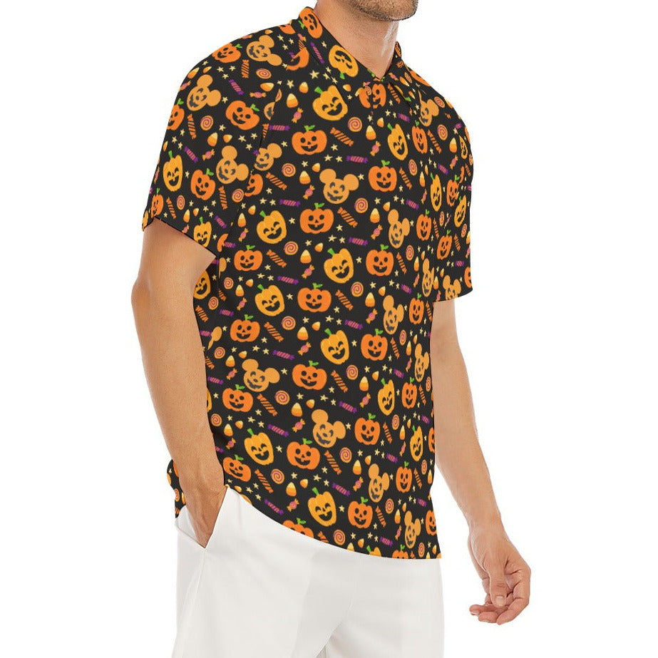 Cheerful Pumpkin Mouse Halloween - Men's Polo Shirt