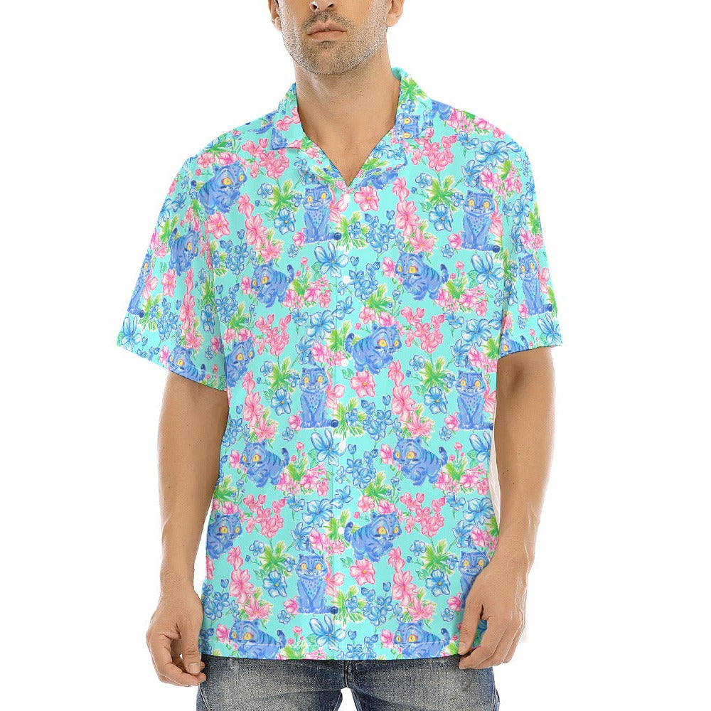 Derpy Tiger Blooms - Men's Hawaiian Button Up Shirt