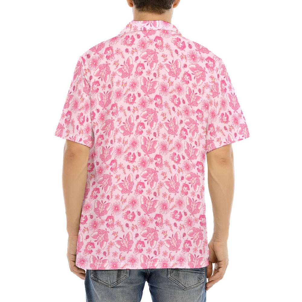 Pink Mushroom Moths - Men's Hawaiian Button Up Shirt