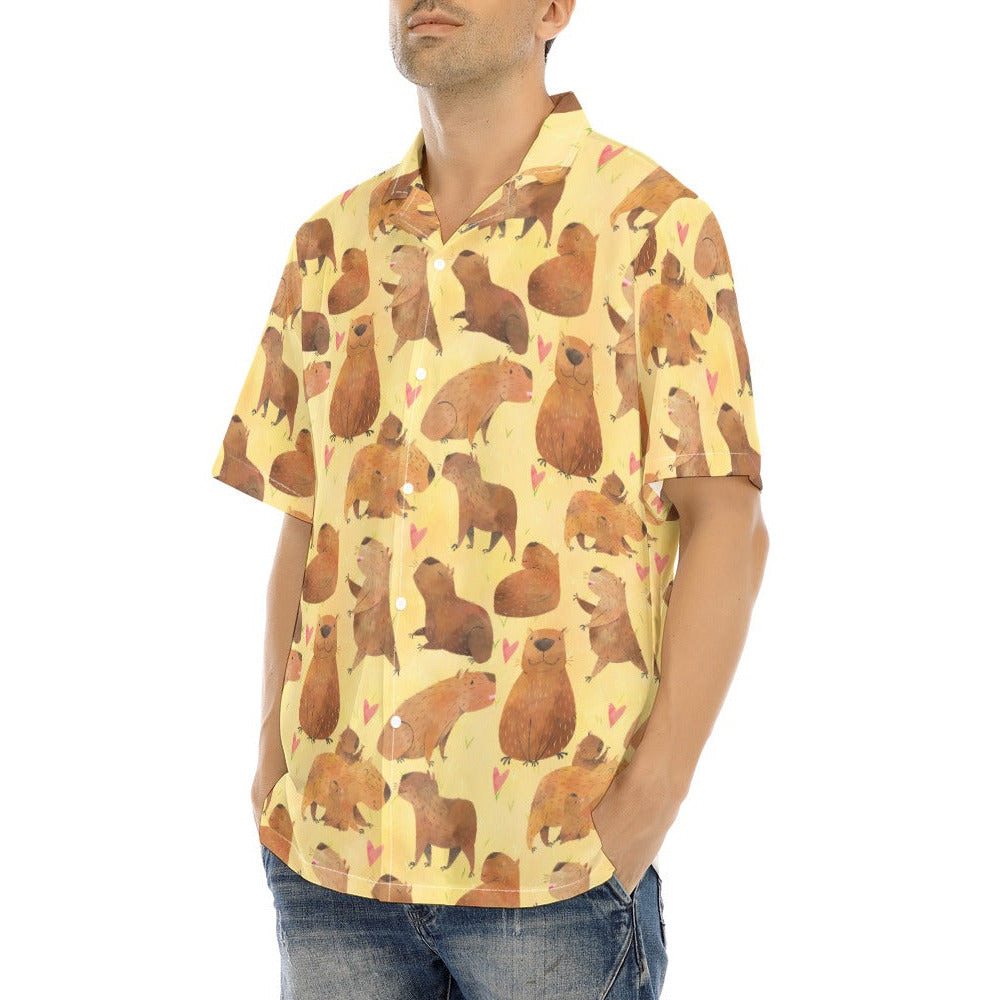Capybara Love - Men's Hawaiian Button Up Shirt