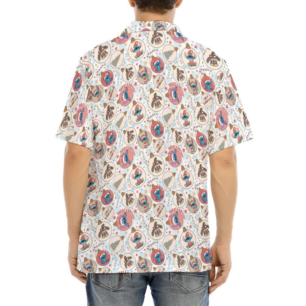Festive Elf and Ornament Fun - Men's Hawaiian Button Up Shirt