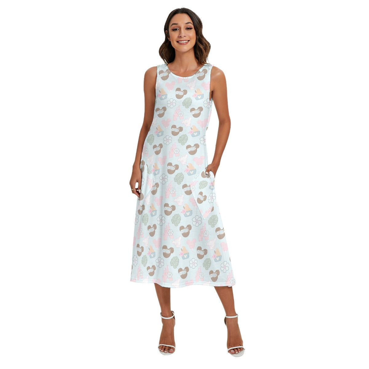 Pastel Island Treats - Women’s Diagonal Pocket Midi Dress