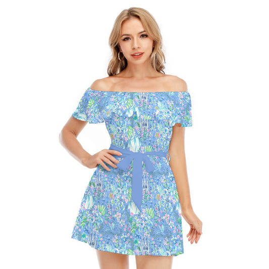 Bright Tropical Princess - Royal Beach Day - Women's Off-shoulder Ruffle Dress