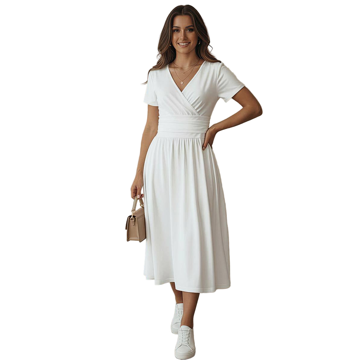 Pick Any Print from our Shop - Women's V-Neck Ruched Midi Dress