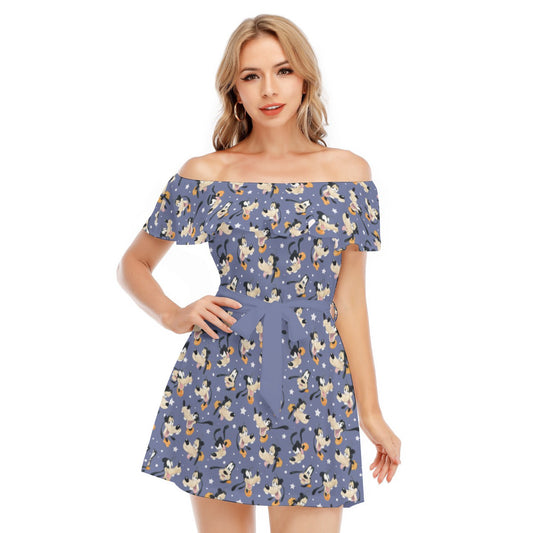 Funny Silly Dog - Women's Off-shoulder Ruffle Dress