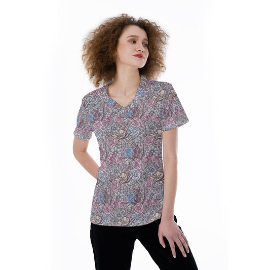 Fairytale Florals – Sleeping Enchantment - Women's Short Sleeve V-Neck T-Shirt