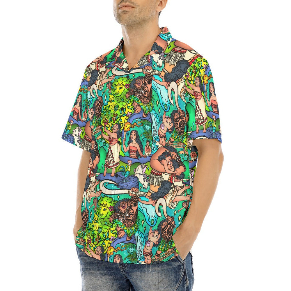 Ocean Voyager Storybook Scenes - Men's Hawaiian Button Up Shirt