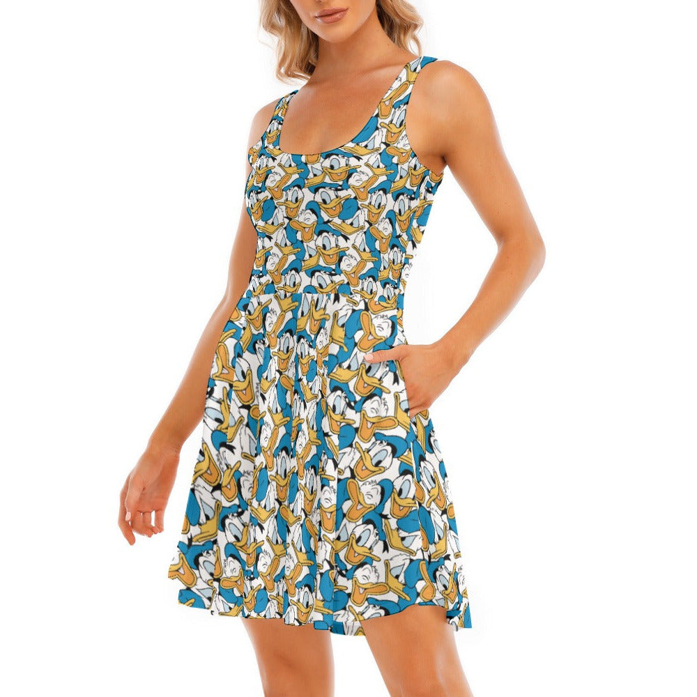 Many Faces of Feisty Duck - Women's Sleeveless Pocket Skater Dress