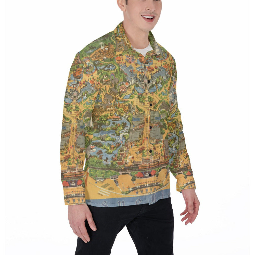 Vintage Theme Park Map - Men's Long Sleeve Button Up Shirt