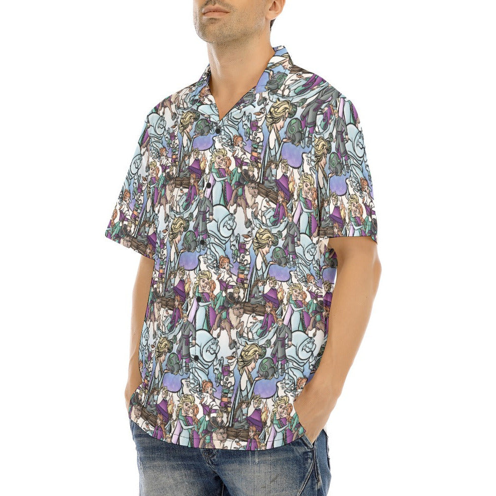 Enchanted Winter Journey - Men's Hawaiian Button Up Shirt