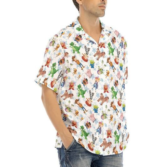 Playful Toy Friends - Men's Hawaiian Button Up Shirt