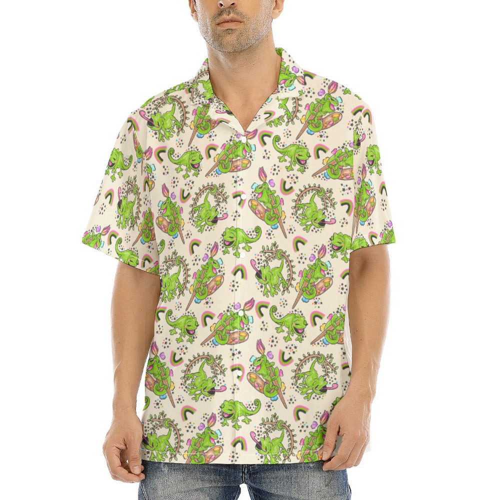 Colorful Chameleon Splash - Men's Hawaiian Button Up Shirt
