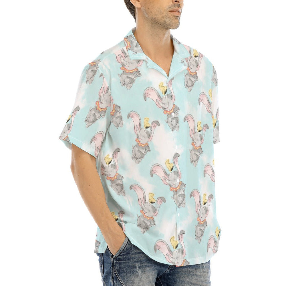 Sketch of Flying Elephant - Men's Hawaiian Button Up Shirt