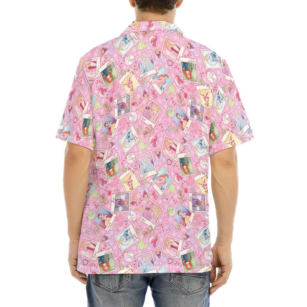 Holiday Winter Princess Christmas Snapshots - Men's Hawaiian Button Up Shirt