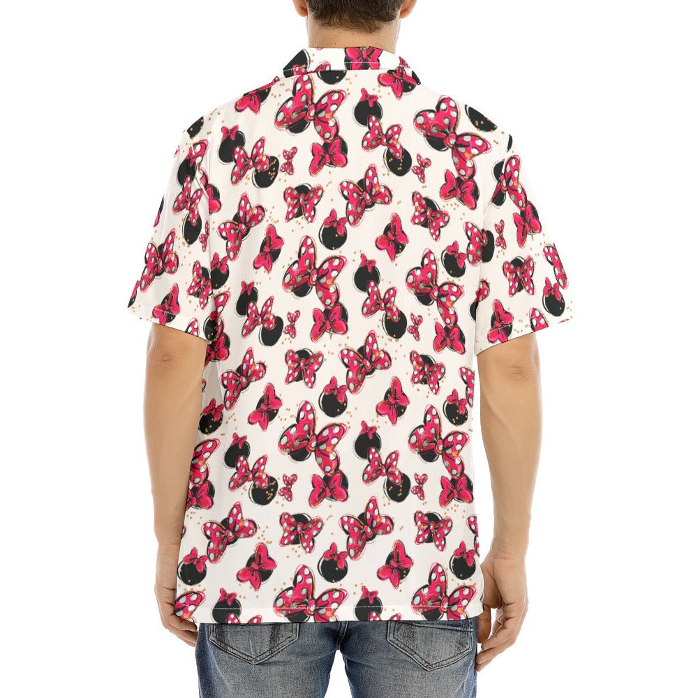 Polka Dot Bows & Mouse Ears - Men's Hawaiian Button Up Shirt
