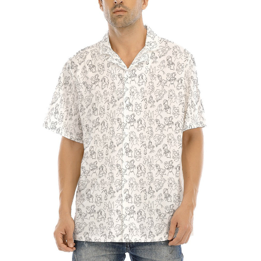 Monochrome Royal Silhouettes - Men's Hawaiian Button Up Shirt
