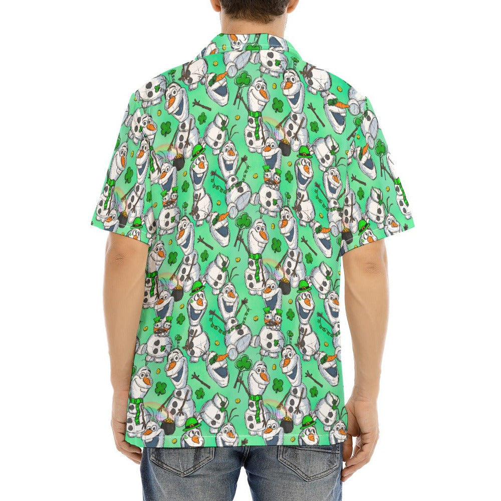 Sketched Snowman St. Patrick’s Day - Men's Hawaiian Button Up Shirt