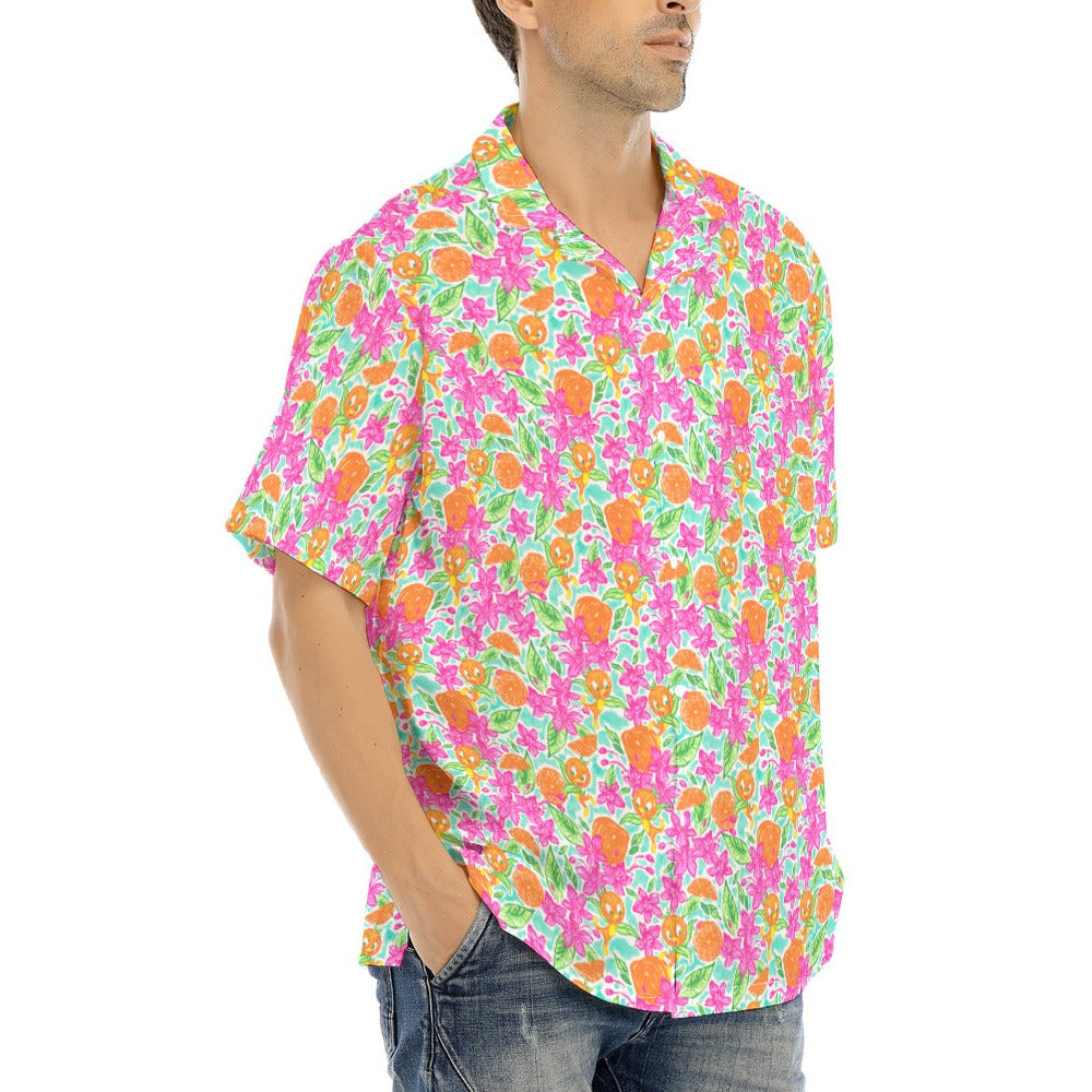 Tropical Citrus Bloom - Men's Hawaiian Button Up Shirt