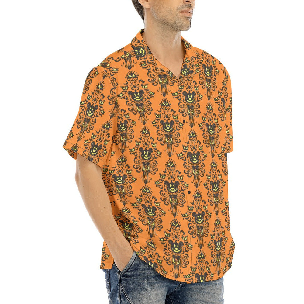 Haunted Halloween Mansion Wallpaper - Men's Hawaiian Button Up Shirt