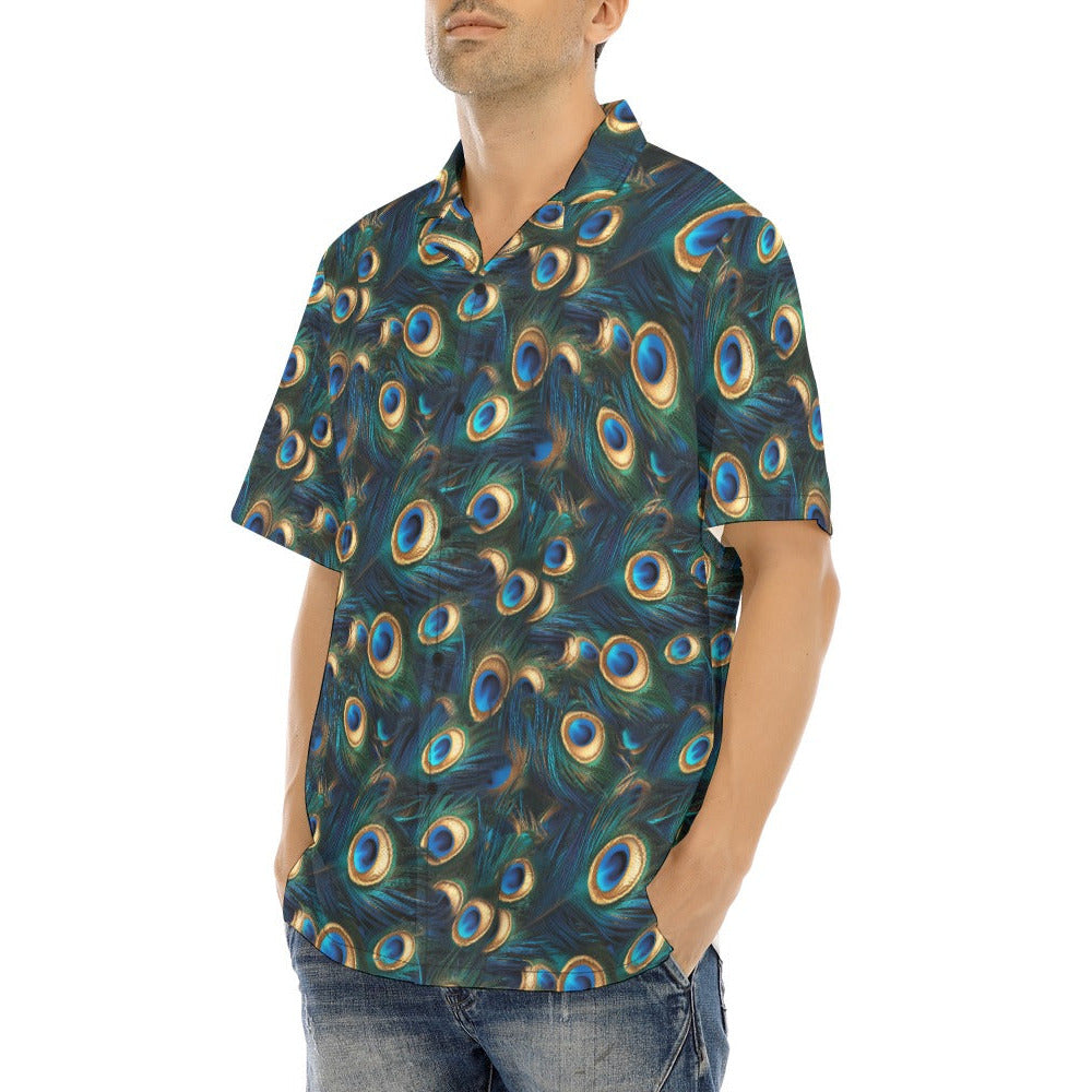 Animal Print - Peacock - Men's Hawaiian Button Up Shirt