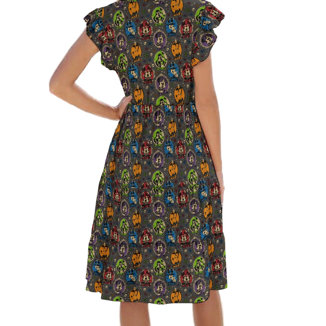 Gothic Halloween Cameos - Women's Tiered Pocket Midi Dress