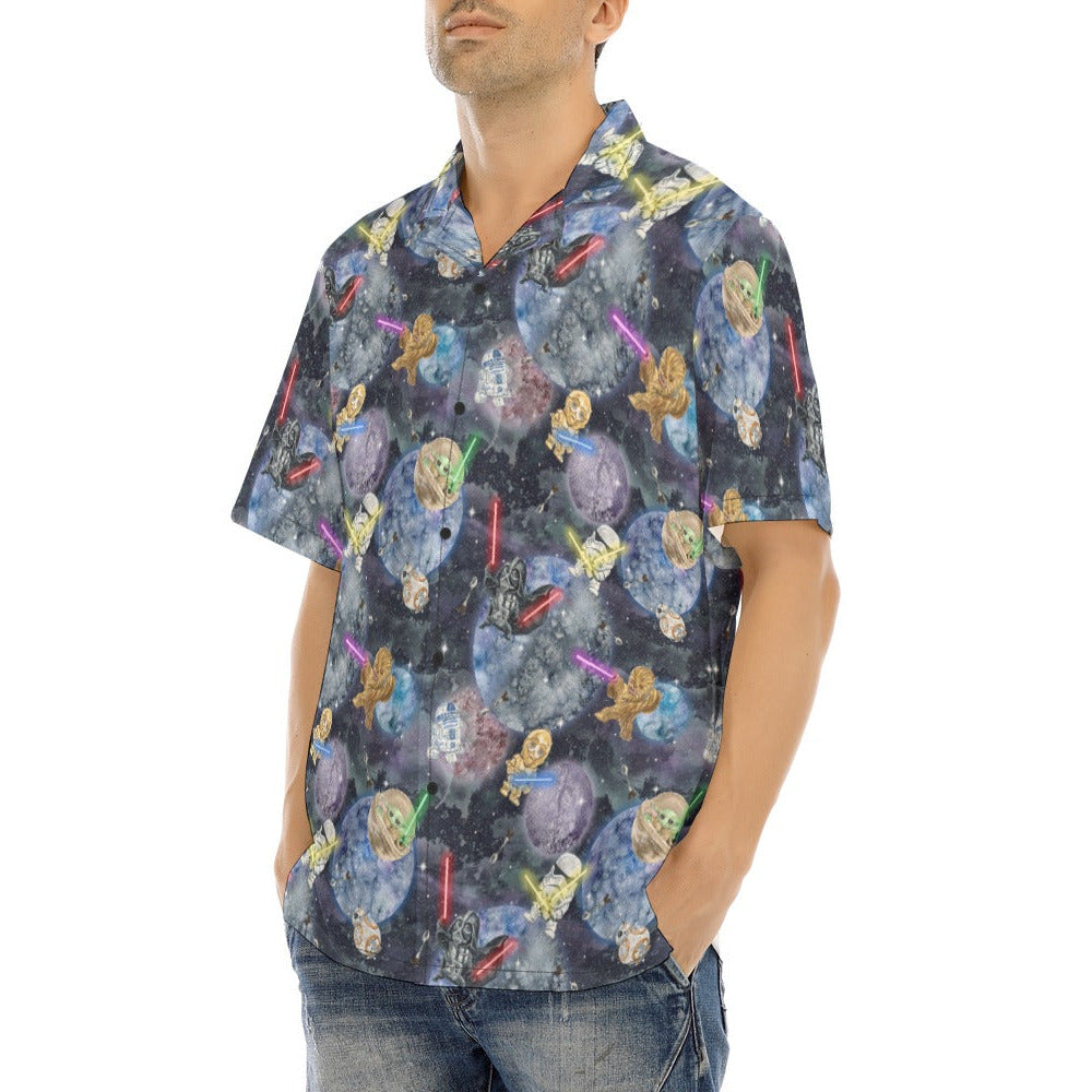 Watercolor Cosmic Battle - Men's Hawaiian Button Up Shirt