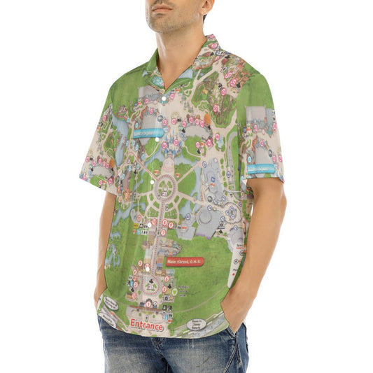 Vibrant Fantasy Park Map - Men's Hawaiian Button Up Shirt