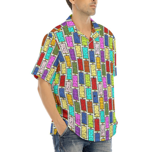 Sketchy Scare Doors - Men's Hawaiian Button Up Shirt