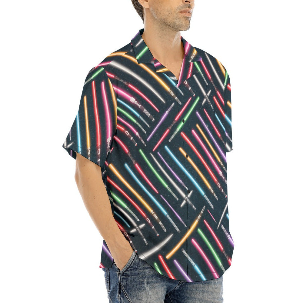 Vibrant Galaxy Sabers - Men's Hawaiian Button Up Shirt