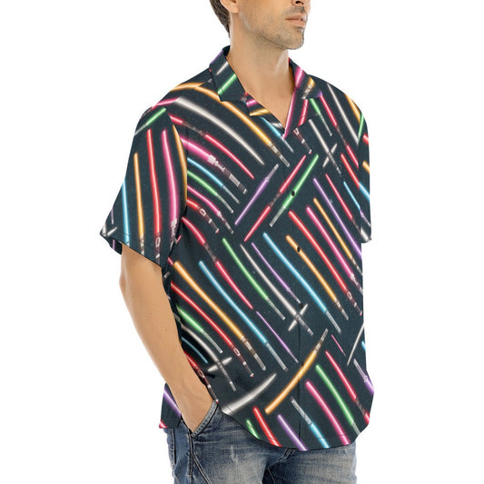 Vibrant Galaxy Sabers - Men's Hawaiian Button Up Shirt