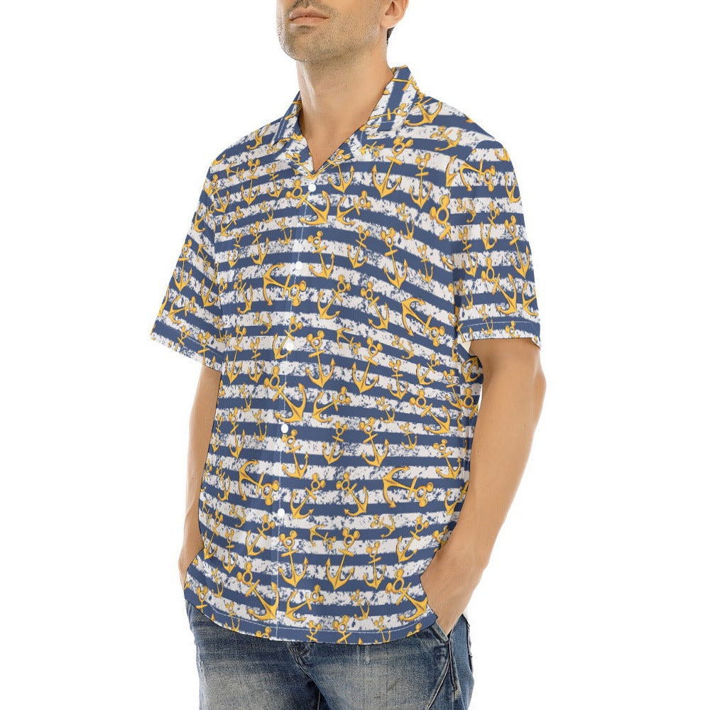 Nautical Mouse Ear Anchors - Men's Hawaiian Button Up Shirt