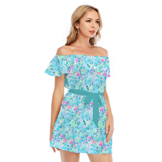 Bright Floral Flight - Neverland Adventure - Women's Off-shoulder Ruffle Dress