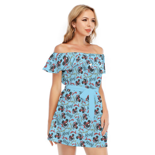 Pirate Mouse Ahoy! - Women's Off-shoulder Ruffle Dress